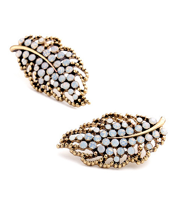 Boutique style opalic stone leaf earring