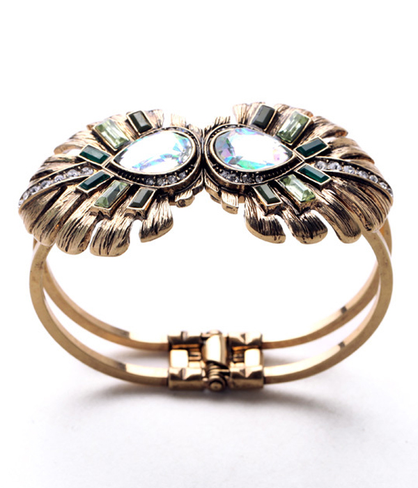Boutique style abanone stone wing edge hinge bangle
