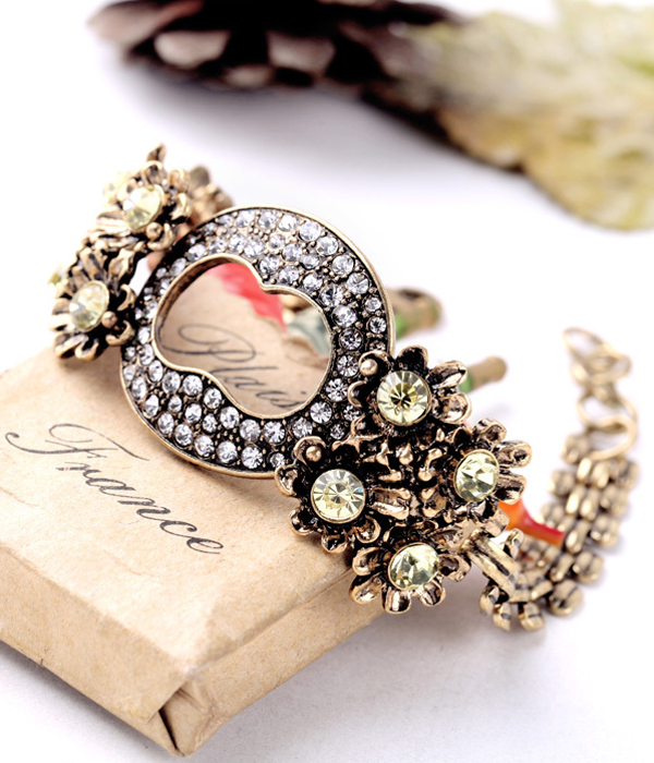 Boutique style crystal stud vintage metal bracelet