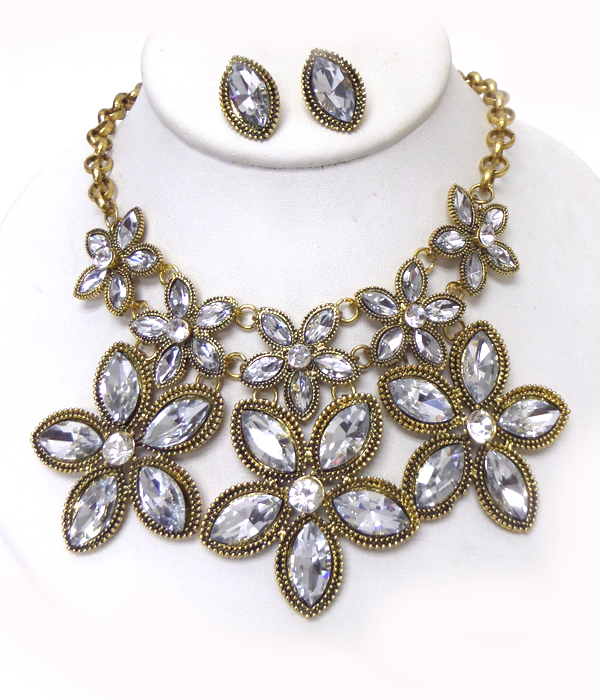 3 crystal flower statement necklace set