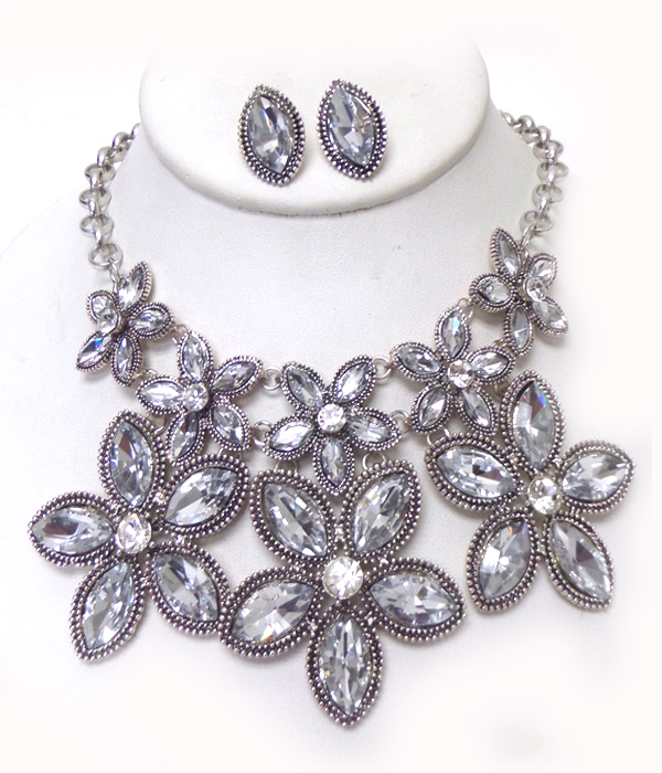 3 crystal flower statement necklace set
