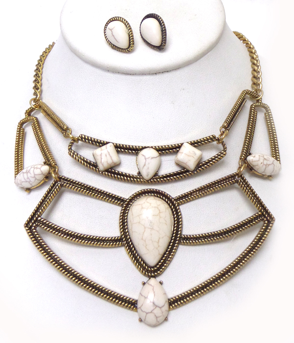 NATURAL STONE GEOMETIC SHAPE NECKLACE SET