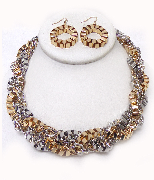 Braided multi row metal box chain necklace set
