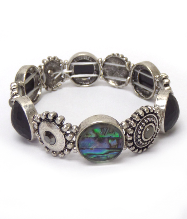 Abalone and facet stone  vintage stretch bracelet