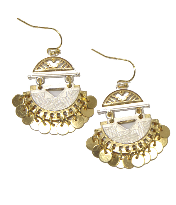 Multi metal disk drop baroque style earring
