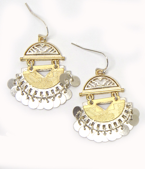 Multi metal disk drop baroque style earring