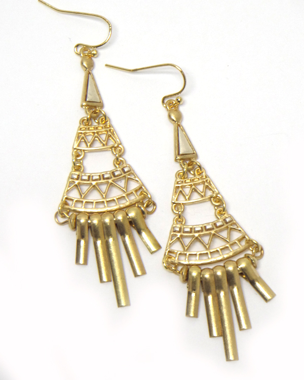 Metal bar drop and filigree earring