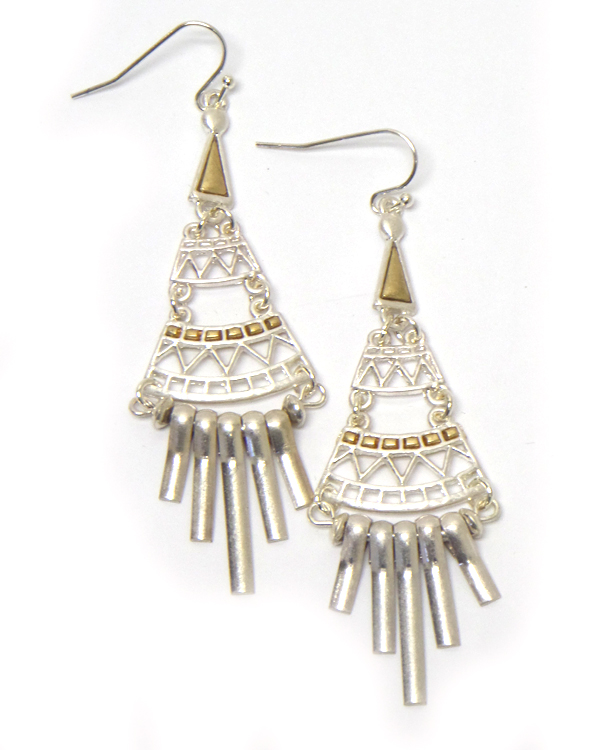 Metal bar drop and filigree earring
