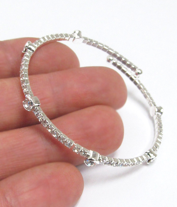 Rhinestone and crystal memory wire flexible bangle bracelet