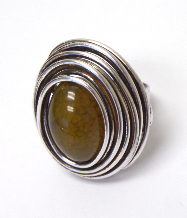 Puffy stone and wire wrap ring