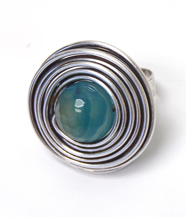 Puffy stone and wire wrap ring