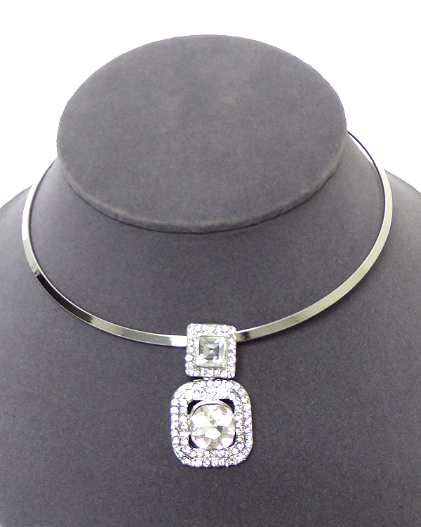 Crystal and facet glass pendant chocker necklace