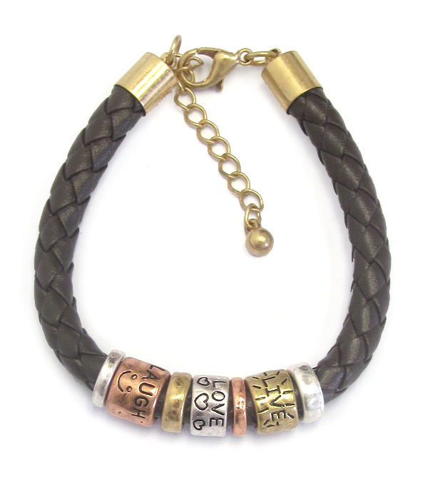 Message ring leatherette bracelet - live love laugh