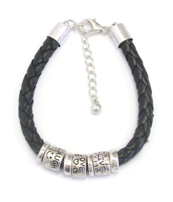 Message ring leatherette bracelet - live love laugh