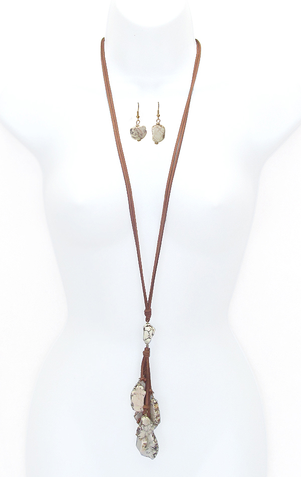 Multi stone drop long suede chain necklace set