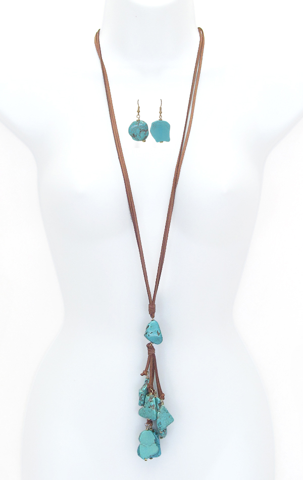 MULTI STONE DROP LONG SUEDE CHAIN NECKLACE SET