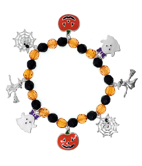 Halloween theme epoxy charm stretch bracelet - pumpkin ghoest