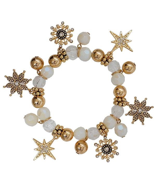 CHRISTMAS THEME CHARM STRETCH BRACELET - SNOWFLAKE