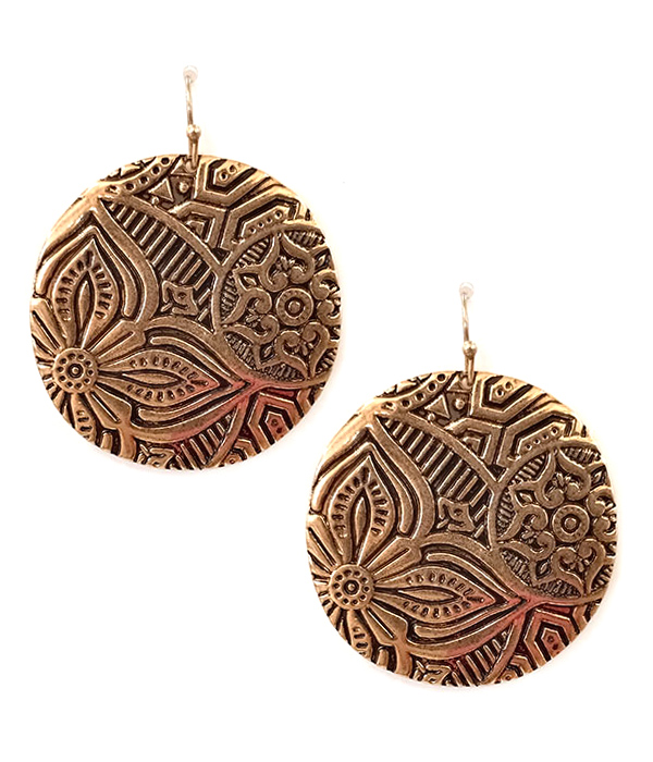 FLOWER TEXTURED METAL DISC EARRING