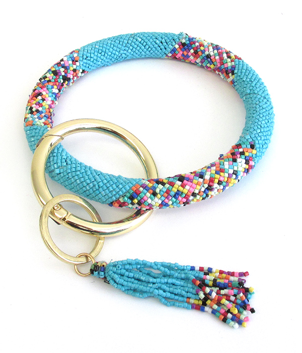 Multi seedbead bangle key chain bracelet