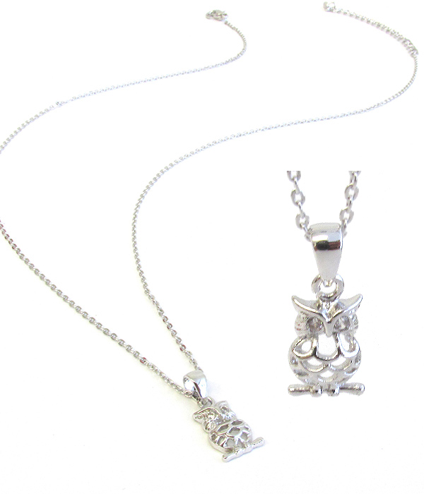 WHITEGOLD PLATING LUXURY STYLE MINI PENDANT NECKLACE - OWL