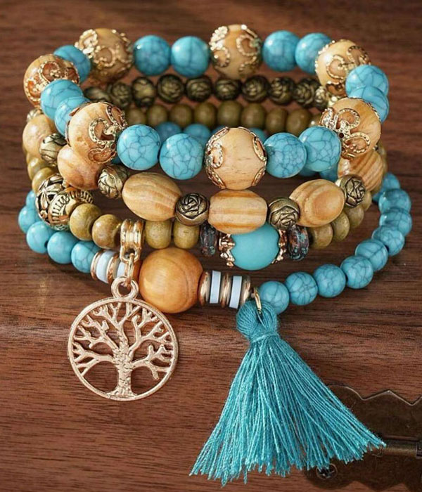 Tree of life 4 stretch bracelet set