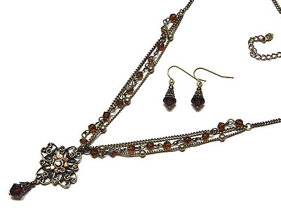 Filegree flower and beads multi string necklace