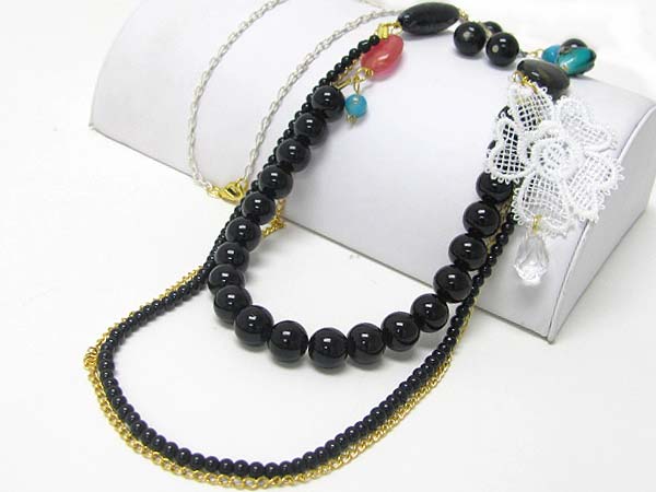 Multi row mixed natural stone link necklace earring set