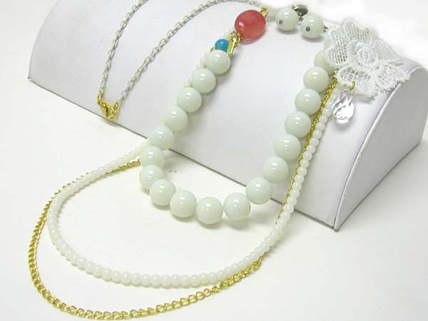 Multi row mixed natural stone link necklace earring set