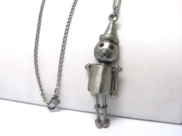Burnish metal scarecrow puppet pendant long chain necklace