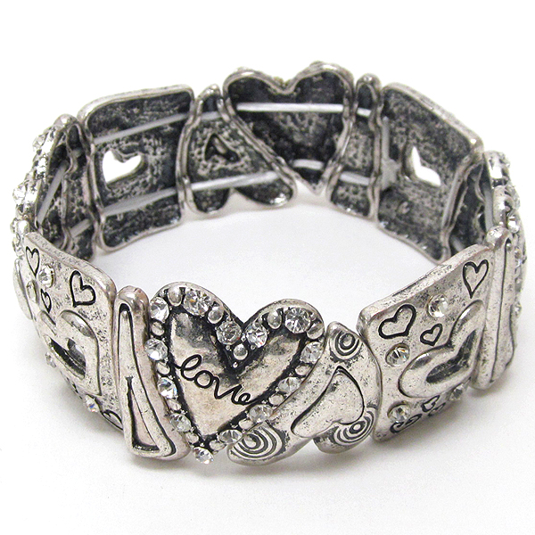 Crystal deco love inspiration message on heart link stretch bracelet