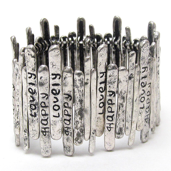 Love and happy inspiration message on multi bar link stretch bracelet