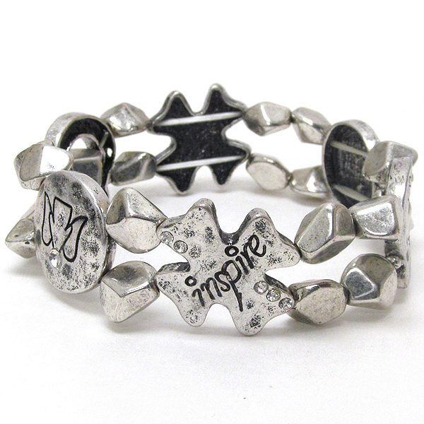 Crystal deco lucky theme and inspiration message stretch bracelet