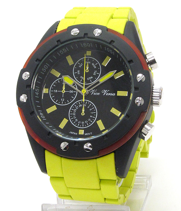 Swatch style color metal band watch