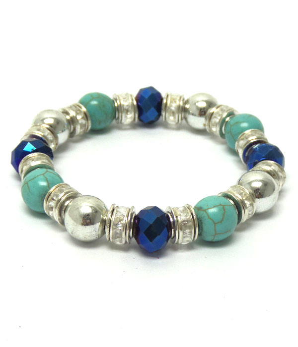 Turquoise stone and glass bracelet 