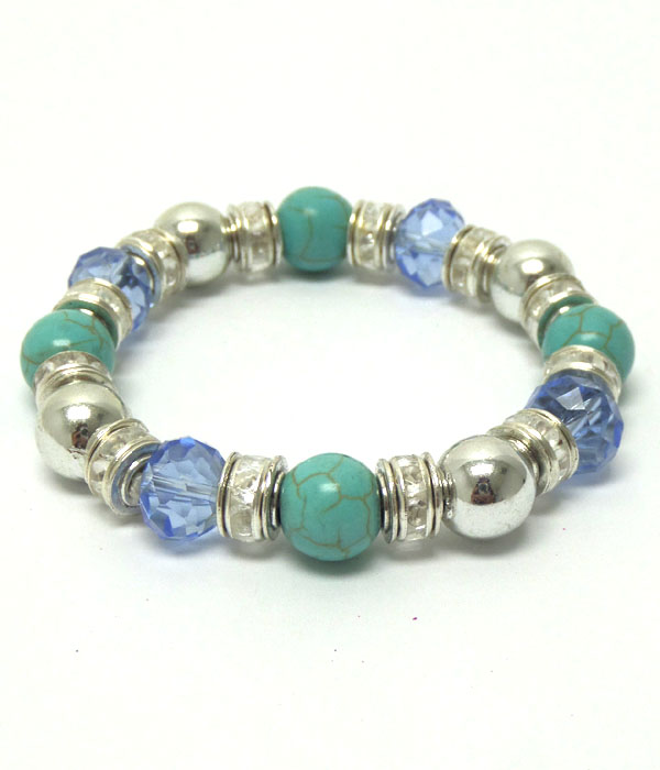 Turquoise stone and glass bracelet 