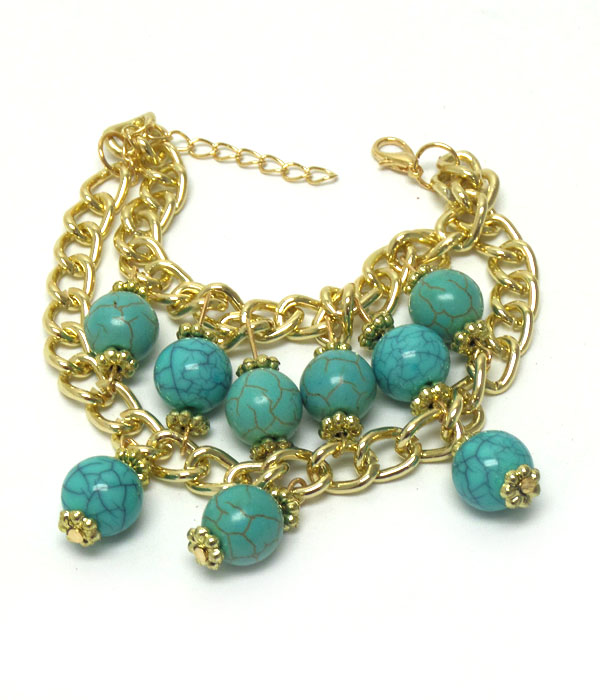 Two layer chain and turquoise stone bracelet