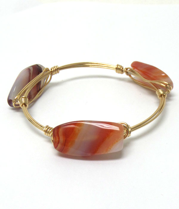 QUARTZ STONE MIX HANDMADE BOURBON WIRE WRAPPED BANGLE BRACELET