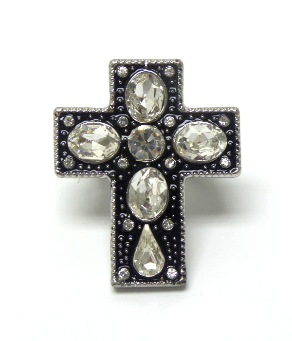 Cross with crystals stretch ring 