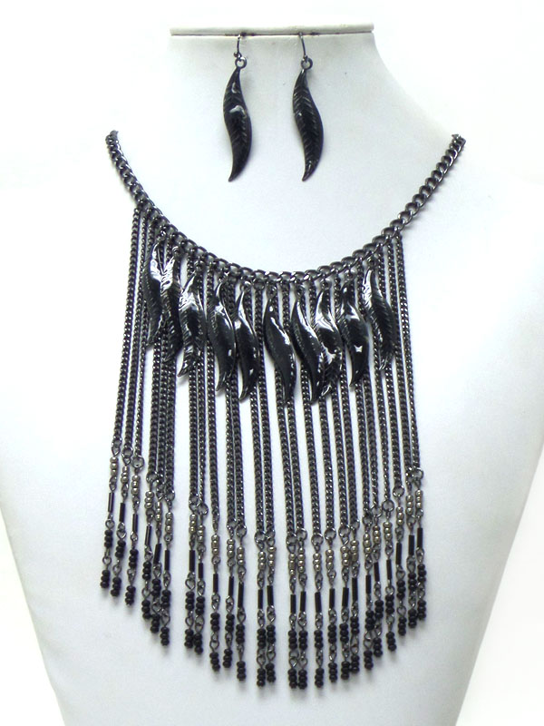 Multi seed beads and chain drop necklace set