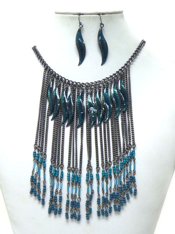 Multi seed beads and chain drop necklace set