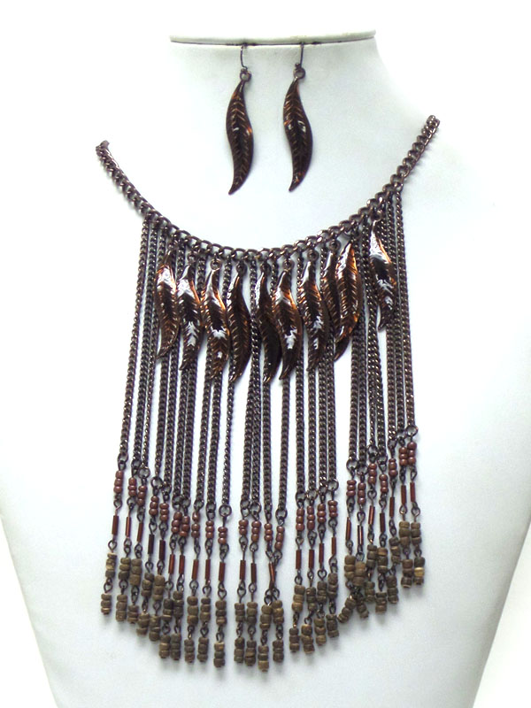 Multi seed beads and chain drop necklace set