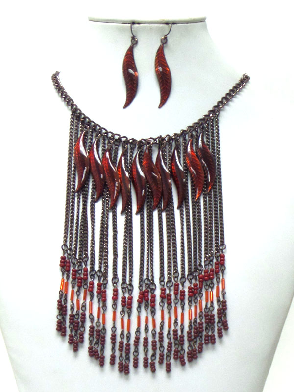Multi seed beads and chain drop necklace set