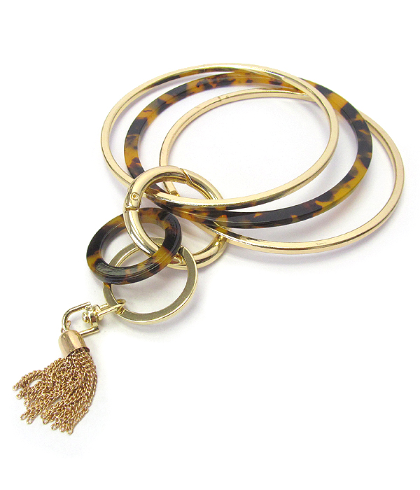 Acetate and metal triple bangle key chain bracelet
