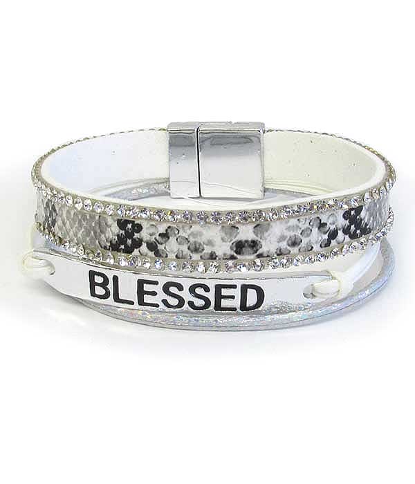 RELIGIOUS INSPIRATION ANIMAL PRINT LEATHERETTE MAGNETIC BRACELET - BLESSED