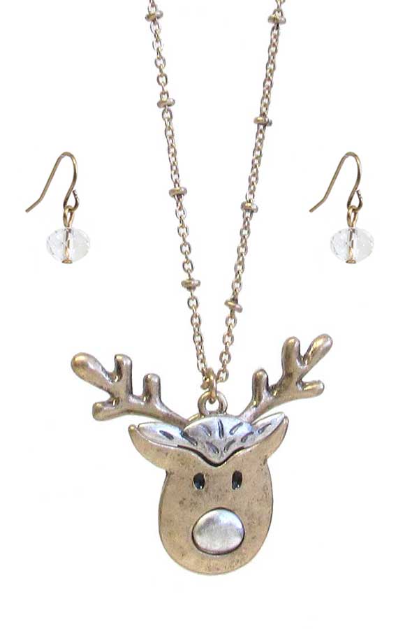 CHRISTMAS THEME RUDOLPH REINDEER PENDANT NECKLACE SET