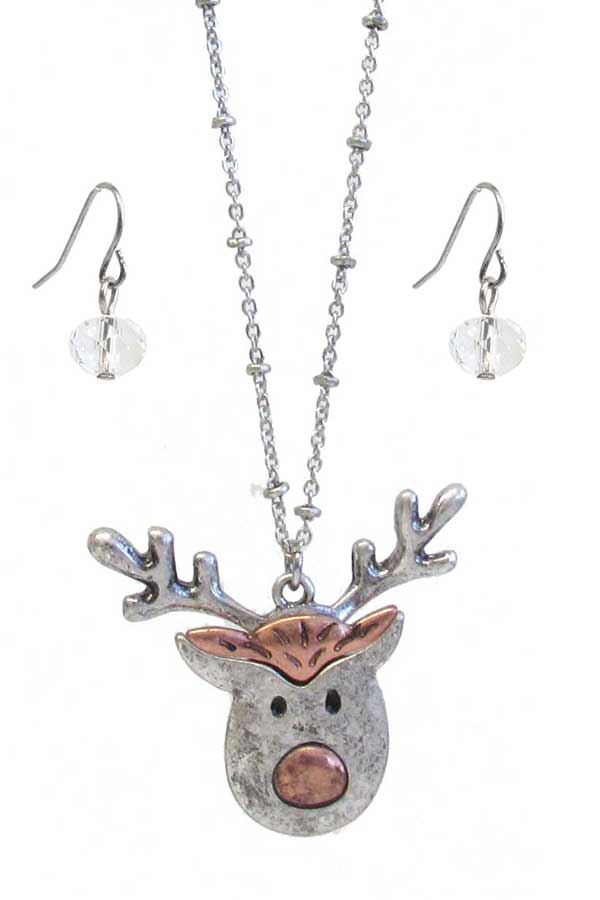 CHRISTMAS THEME RUDOLPH REINDEER PENDANT NECKLACE SET