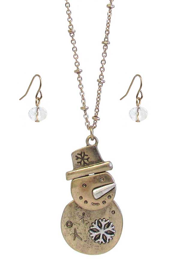 CHRISTMAS THEME SNOWMAN PENDANT NECKLACE SET