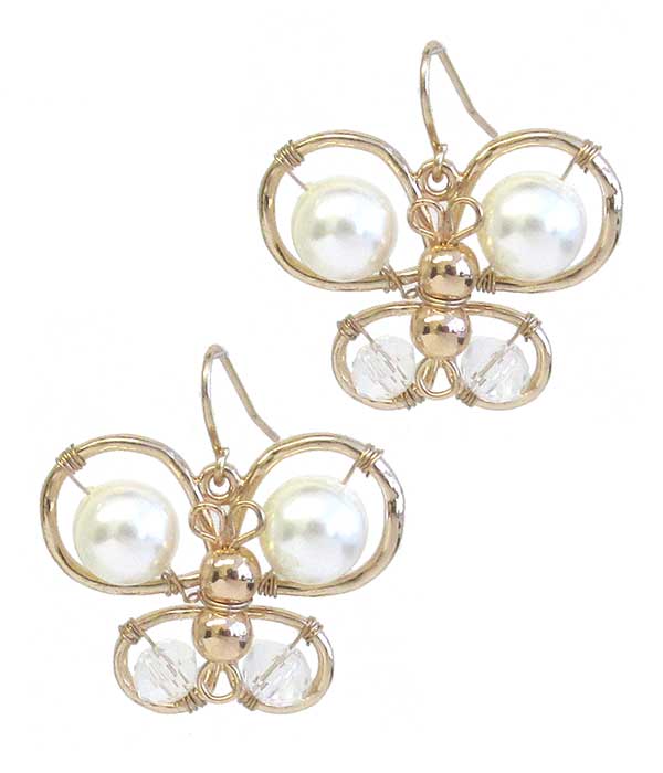 Pearl and crystal wire butterfly earring