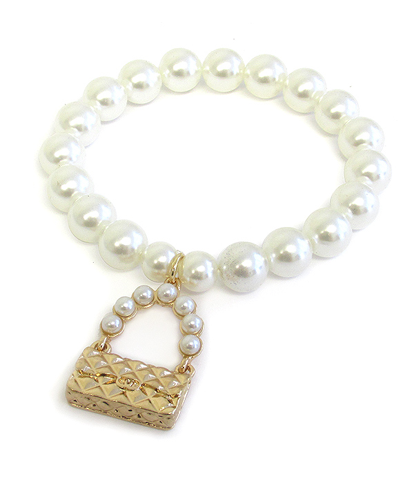 Multi pearl lock charm stretch bracelet